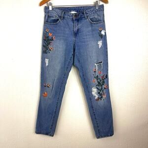 Redherring Womens Denim Jeans Embroidered Floral Sz 10 Regular Light Medium Wash
